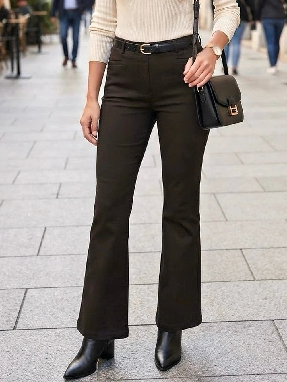 Anthropologie | Stretch High Rise Flare Pants in Black | Size Medium